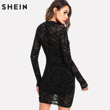 Black Bodycon Sheer Mesh Overlay 2 In 1 Dress