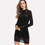 Black Bodycon Sheer Mesh Overlay 2 In 1 Dress