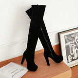 Faux Suede Over The Knee High Heel Boots