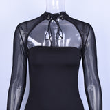 see-through patchwork body-con dress