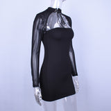 see-through patchwork body-con dress