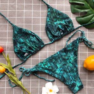 Green Snake Print Bikini