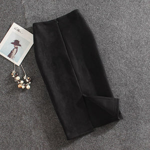 Suede Knee-Length Pencil Skirt