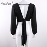 Full Sleeve V Neck Backless Bow Blouse