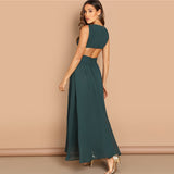 Green Plunge Neck Crisscross Dress