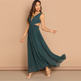 Green Plunge Neck Crisscross Dress