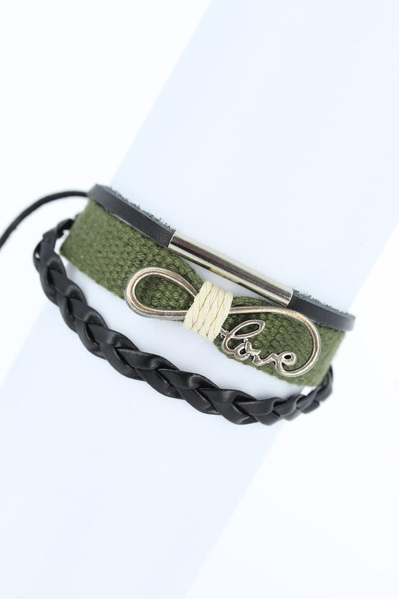 Metal Accessory Green Leather Bracelet