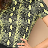 Neon Yellow Snake Skin Print Fitted T-Shirt