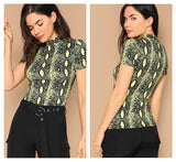 Neon Yellow Snake Skin Print Fitted T-Shirt