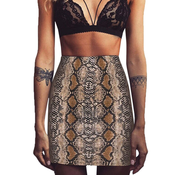 Snake Print High Waist Pencil Mini Skirt