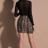 Snake Print High Waist Pencil Mini Skirt