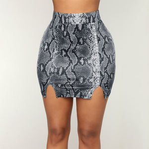 Snake SkinHigh Waist Split Mini Skirt