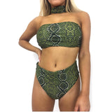 MId Waist Snake Skin Print Bikini Set