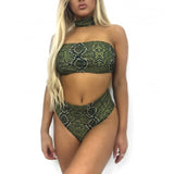 MId Waist Snake Skin Print Bikini Set