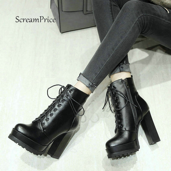 Fashion Lace Up Platform Ankle Boots