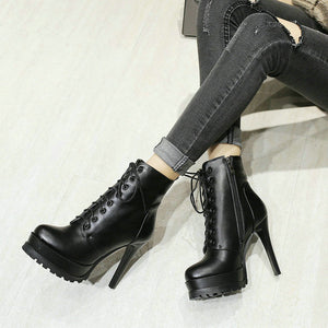 Fashion Lace Up Platform Ankle Boots