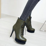 Fashion Lace Up Platform Ankle Boots